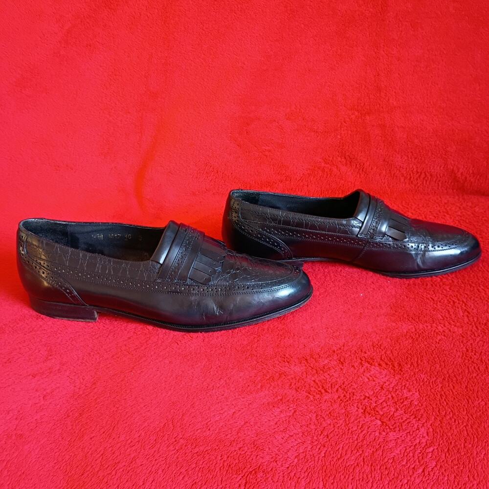 VTG Leather Kiltie Loafers Wingtip Brogue Detail Men Sz 10D Black Old Money 80s